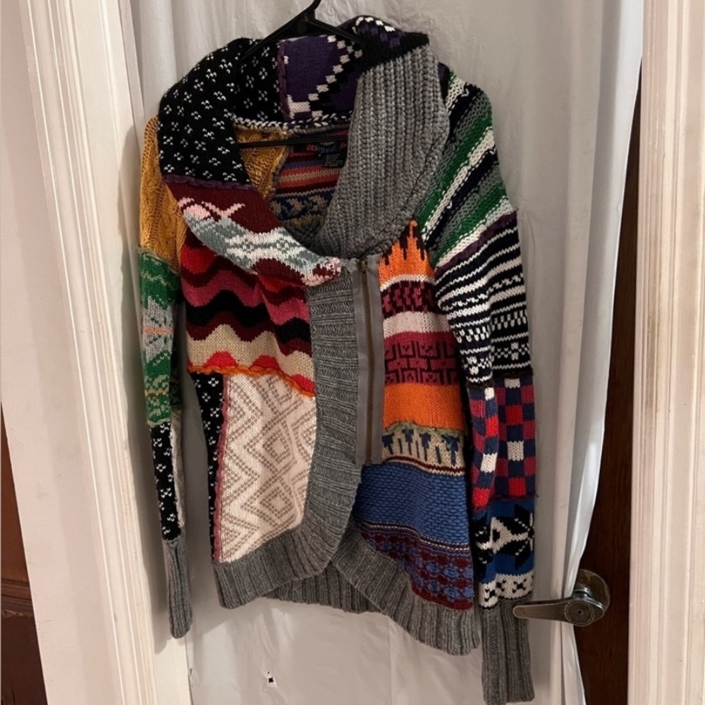 Desigual  rainbow Colorful Patchwork Knit Cardigan
